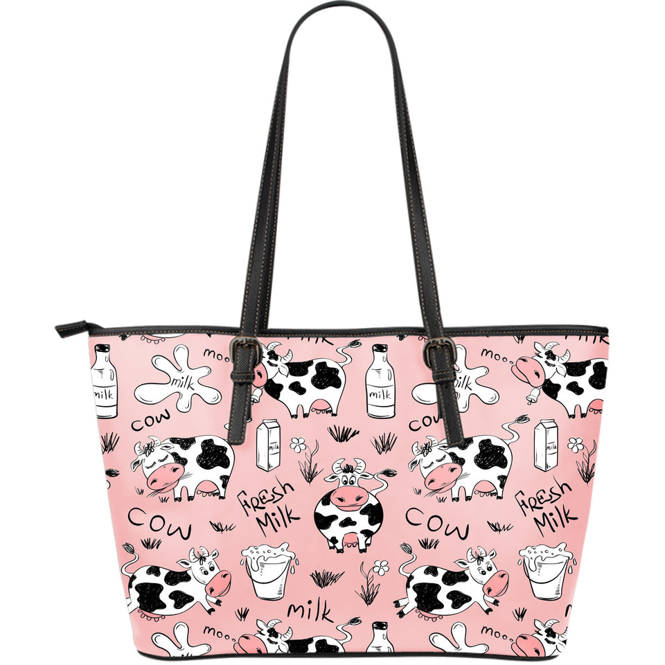 Cows Milk Product Pink Background Large Leather Tote Bag