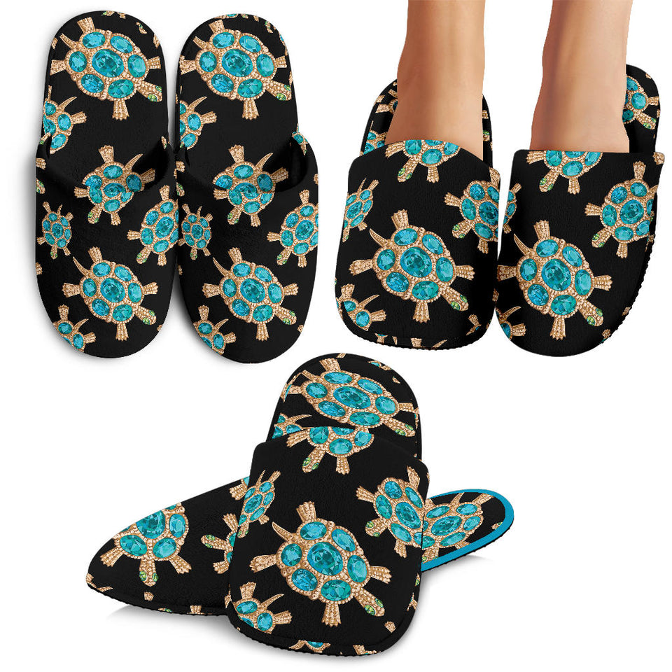 Sea Turtle Blue Stone Pattern Slippers