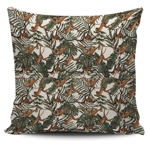 Monkey Tropical Leaves Background Pillow Cover