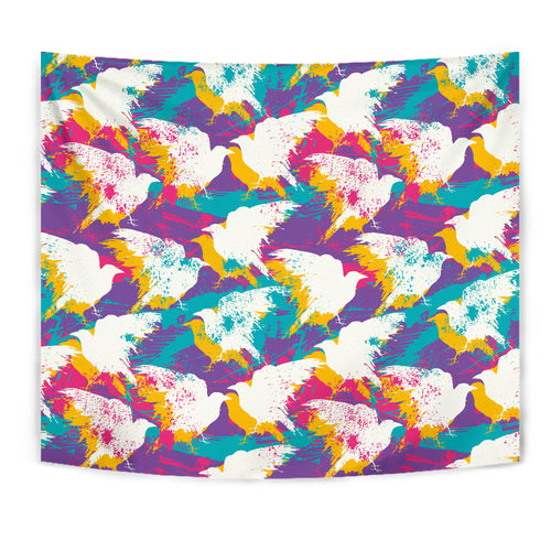 Colorful Crow Illustration Pattern Wall Tapestry