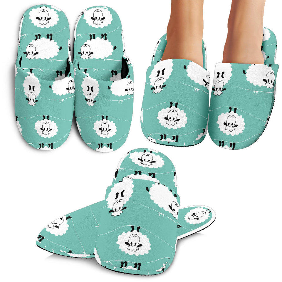 Cute Sheep Green Background Slippers