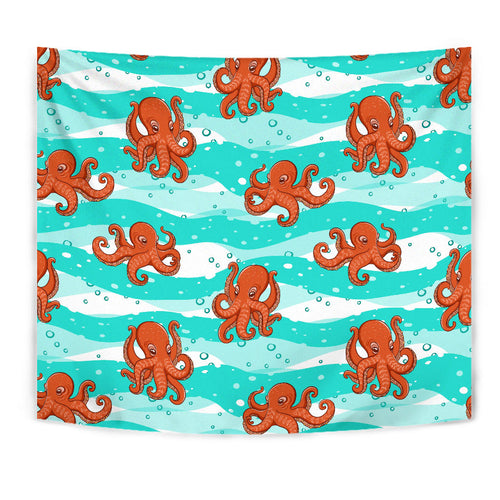 Octopuses Sea Wave Background Wall Tapestry