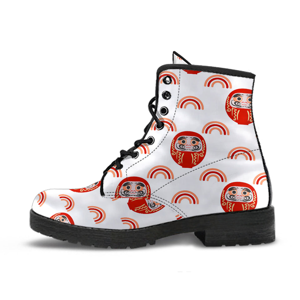 Daruma Japanese Wooden Doll Design Pattern Leather Boots