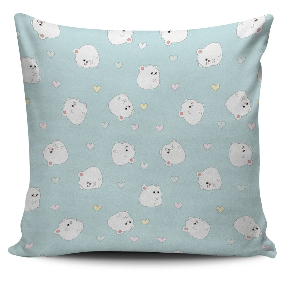 White Cute Hamsters Heart Pattern Pillow Cover