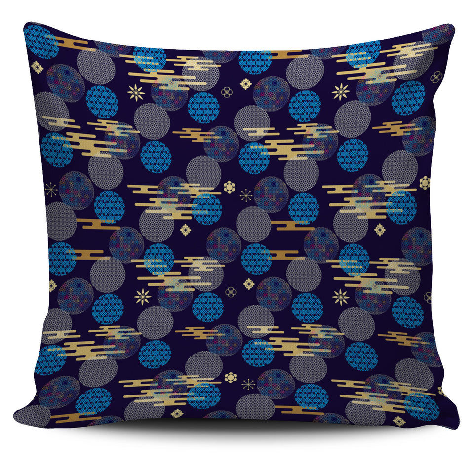 Blue Japanese Pattern Cloud Wave Flower Pillow Cover