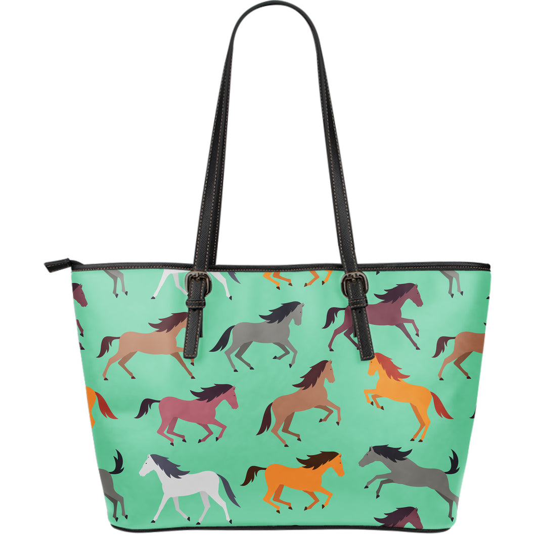 Colorful Horses Pattern Large Leather Tote Bag
