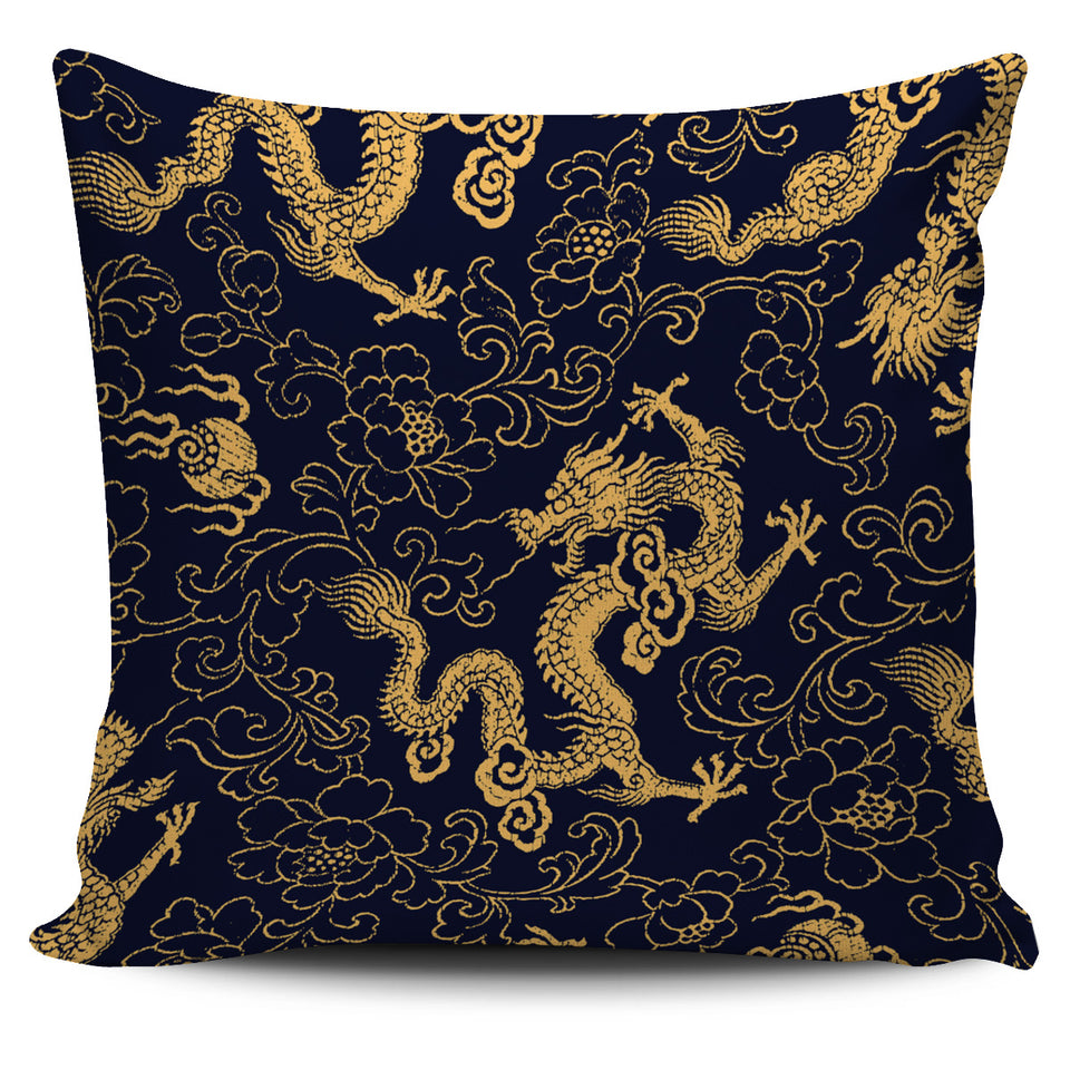 Gold Dragon Pattern Pillow Cover