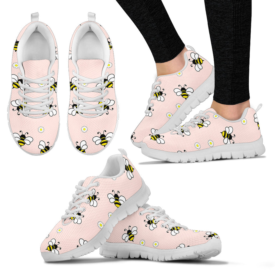 Cute Bee Flower Pattern Pink Background Women'S Sneaker Shoes