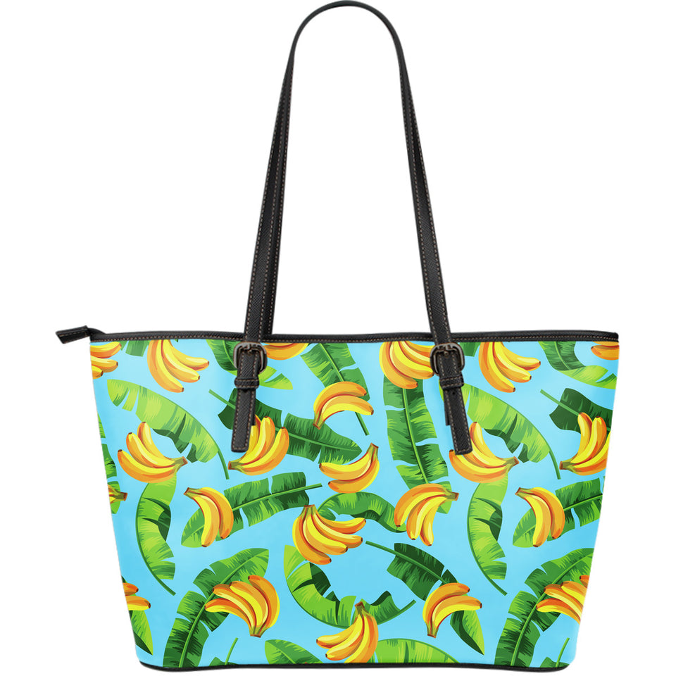 Banana Leaves Banana Design Pattern Large Leather Tote Bag