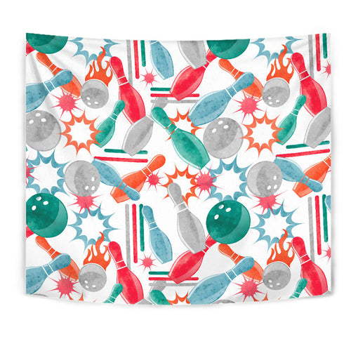 Watercolor Bowling Pattern Wall Tapestry