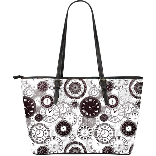 Classic Vintage Clock Pattern Large Leather Tote Bag