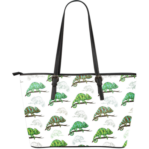 Chameleon Lizard Pattern Large Leather Tote Bag