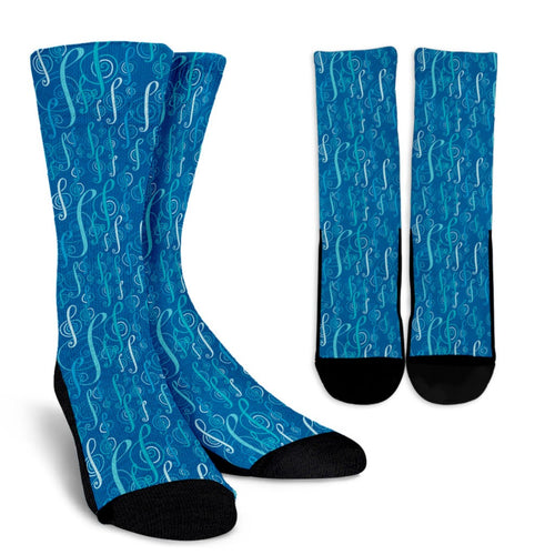 Blue Treble Clef Crew Socks