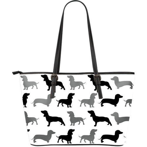 Black And Grey Dachshund Large Leather Bag
