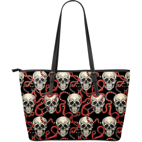 Red Snake Skull Pattern Large Leather Tote Bag