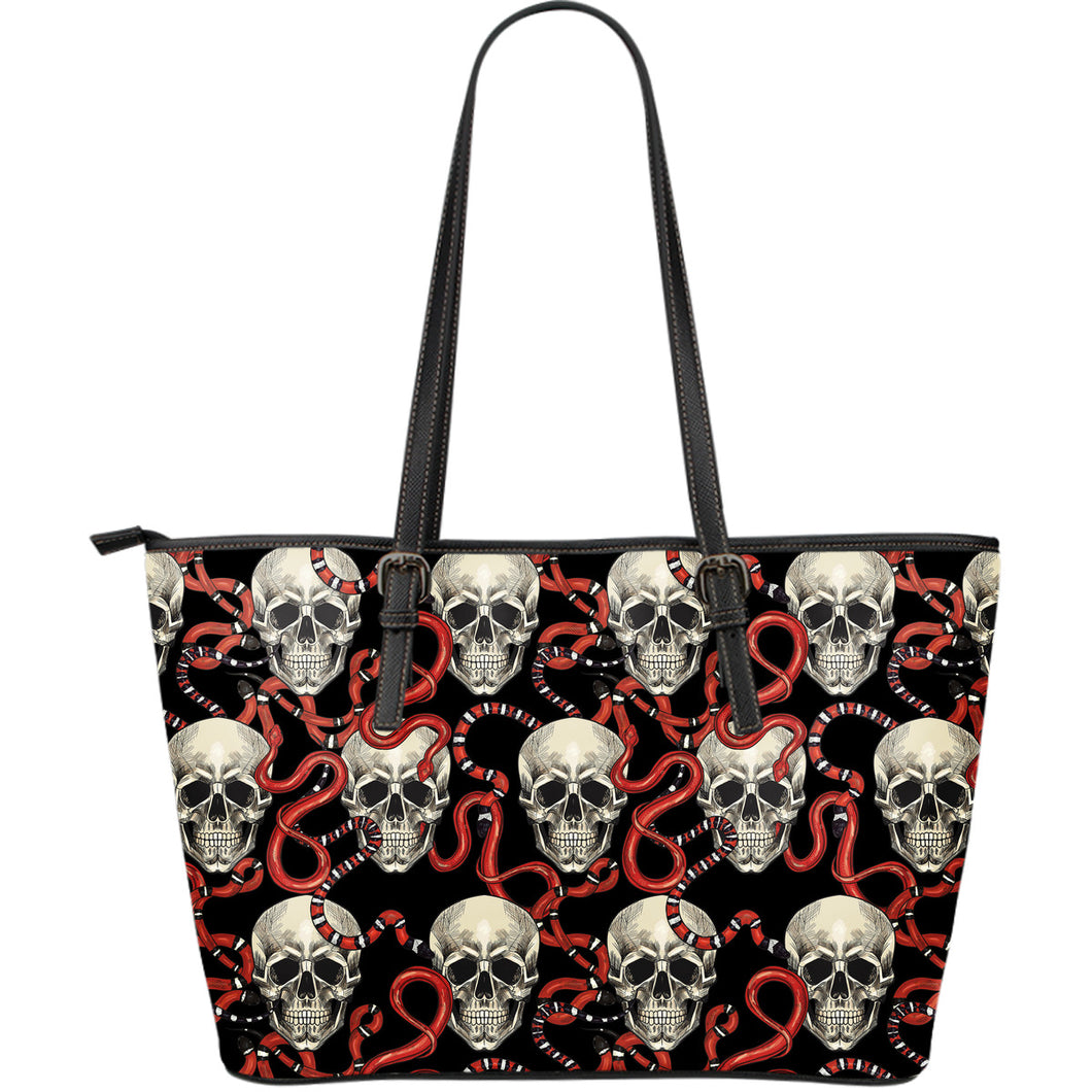 Red Snake Skull Pattern Large Leather Tote Bag