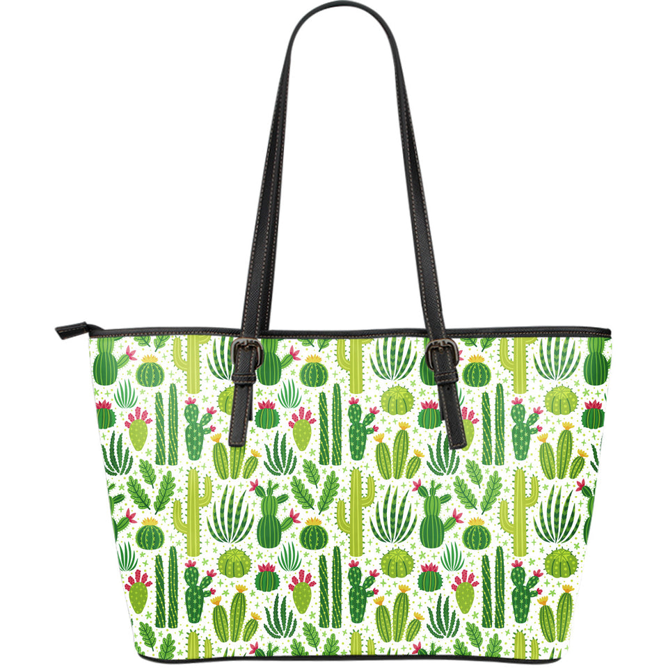 Cactus Pattern Large Leather Tote Bag