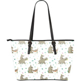 Cute Rhino Pattern Background Large Leather Tote Bag