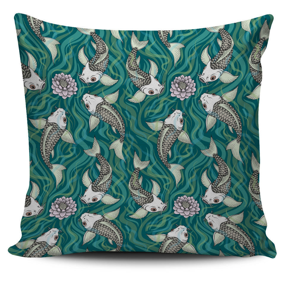 Koi Fish Carp Fish Lotus Pattern Pillow Cover