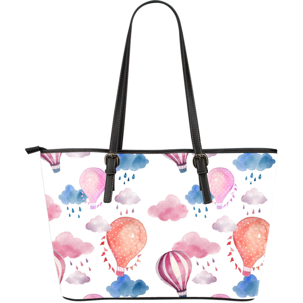 Watercolor Air Balloon Cloud Pattern Large Leather Tote Bag