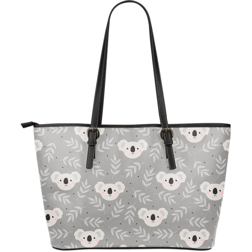 Cute Koala Leaves Pattern Large Leather Tote Bag