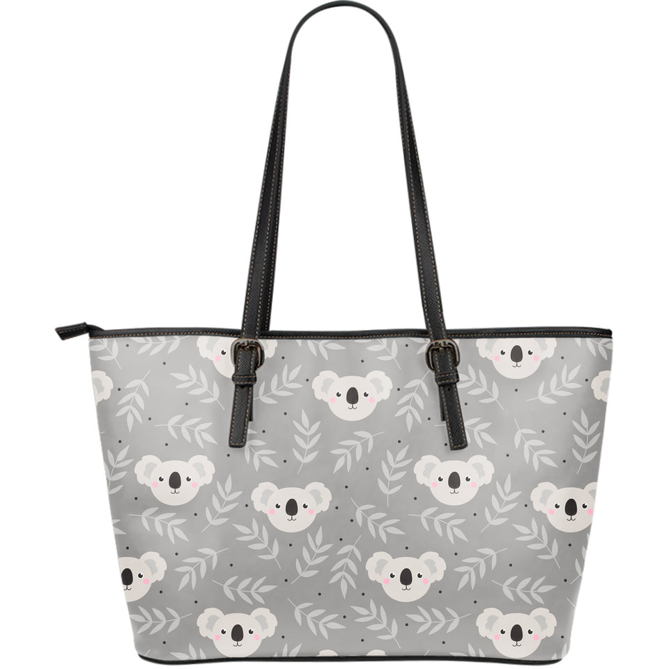 Cute Koala Leaves Pattern Large Leather Tote Bag