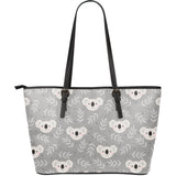 Cute Koala Leaves Pattern Large Leather Tote Bag