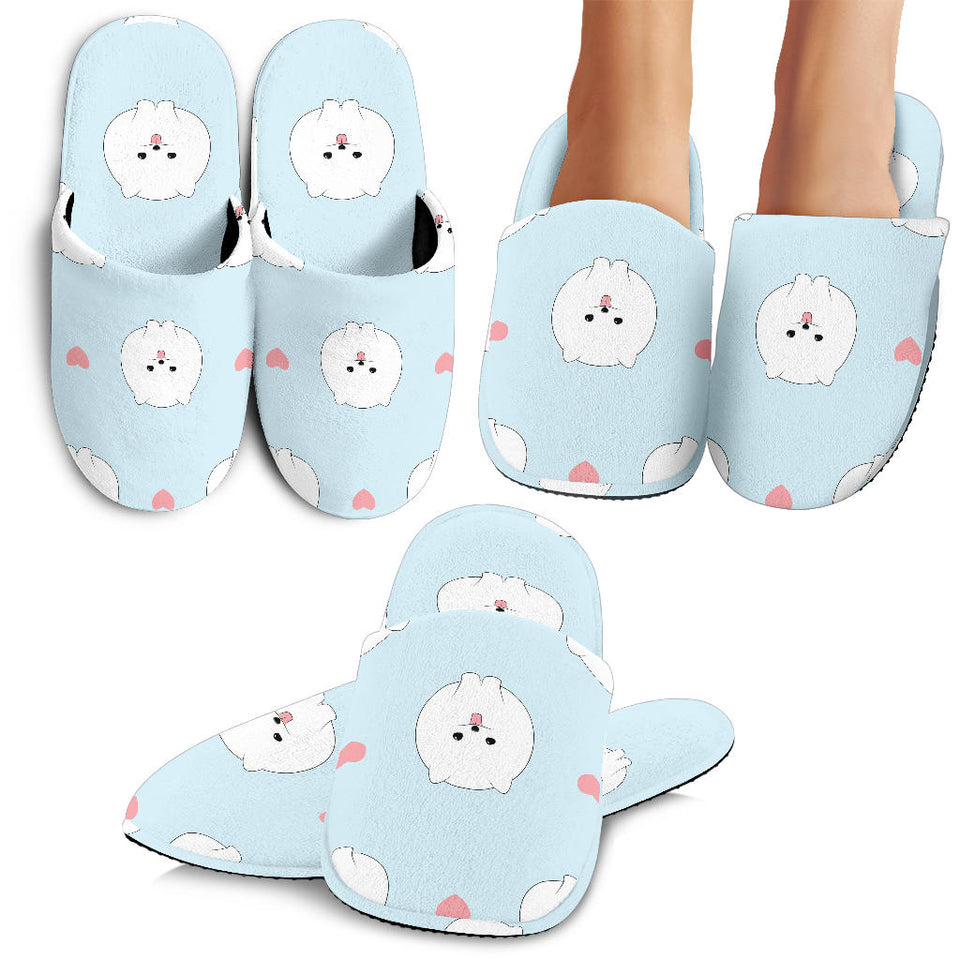 White Cute Pomeranian Pattern Slippers