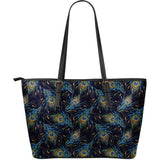 Beautiful Peacock Feather Pattern Large Leather Tote Bag