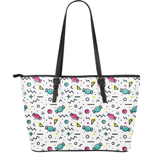 Candy Design Pattern Large Leather Tote Bag
