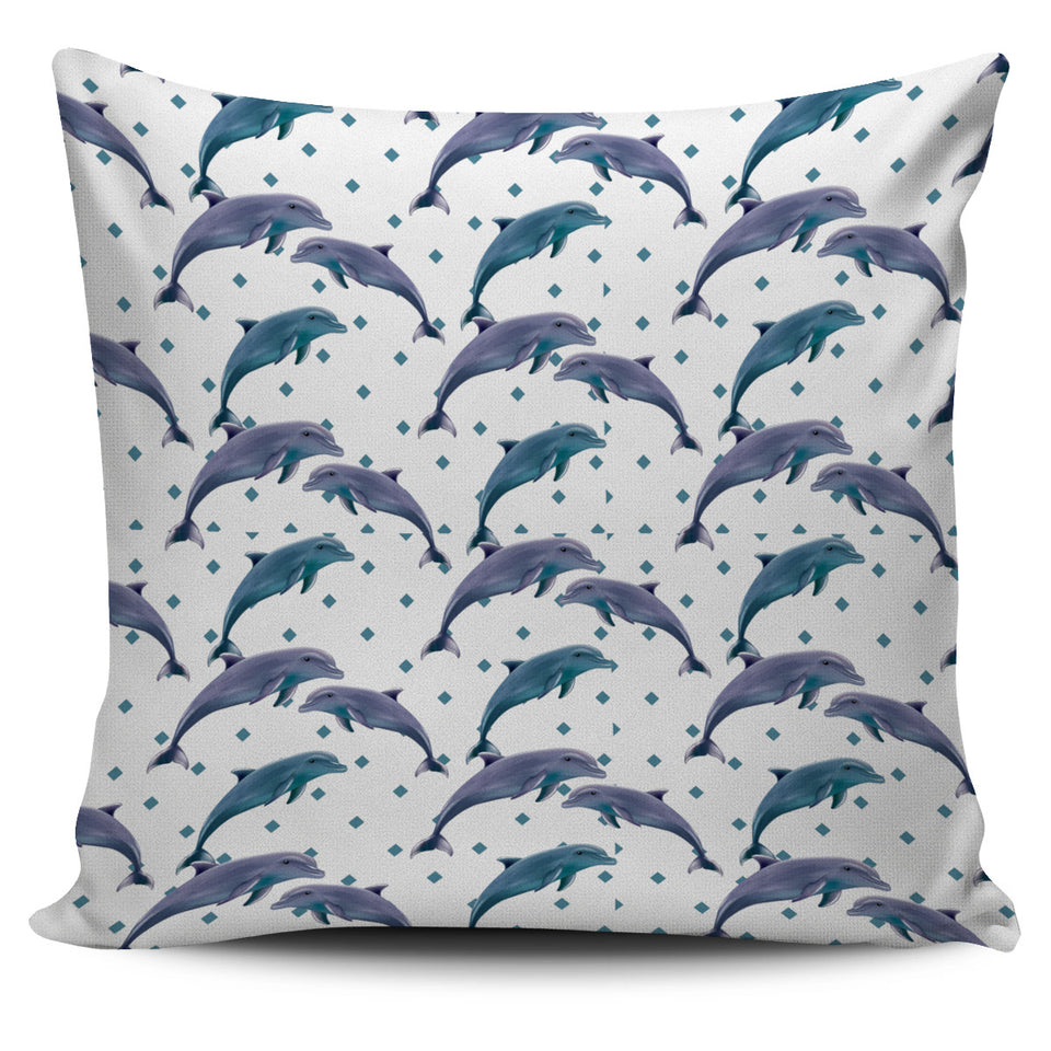 Dolphins Pattern Dotted Background Pillow Cover