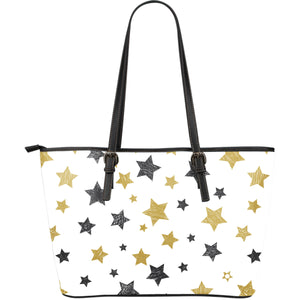 Hand Drawn Gold Black Star Pattern Large Leather Tote Bag