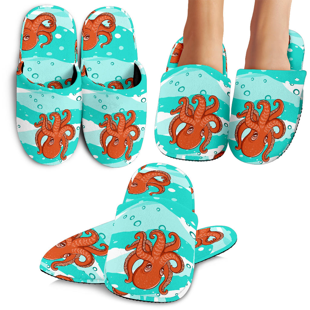 Octopuses Sea Wave Background Slippers