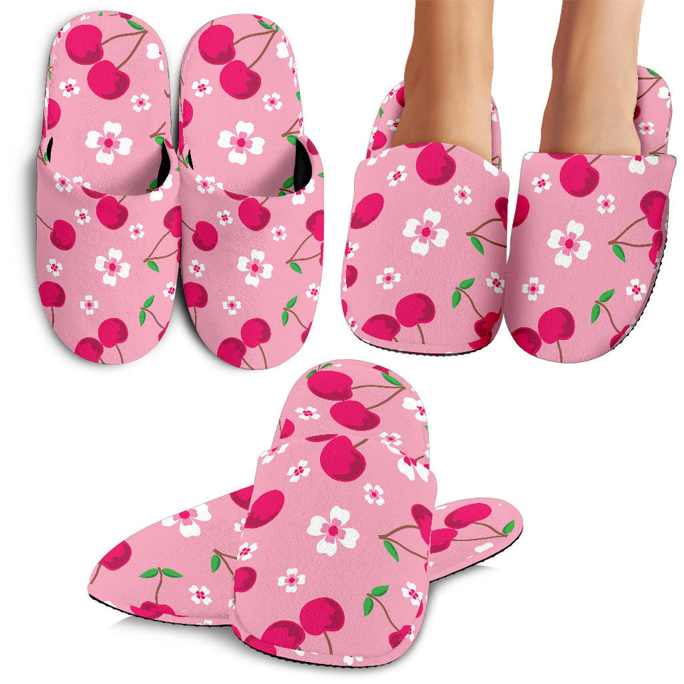 Cherry Flower Pattern Pink Background Slippers