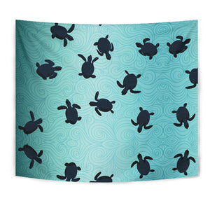 Sea Turtle With Blue Ocean Backgroud Wall Tapestry