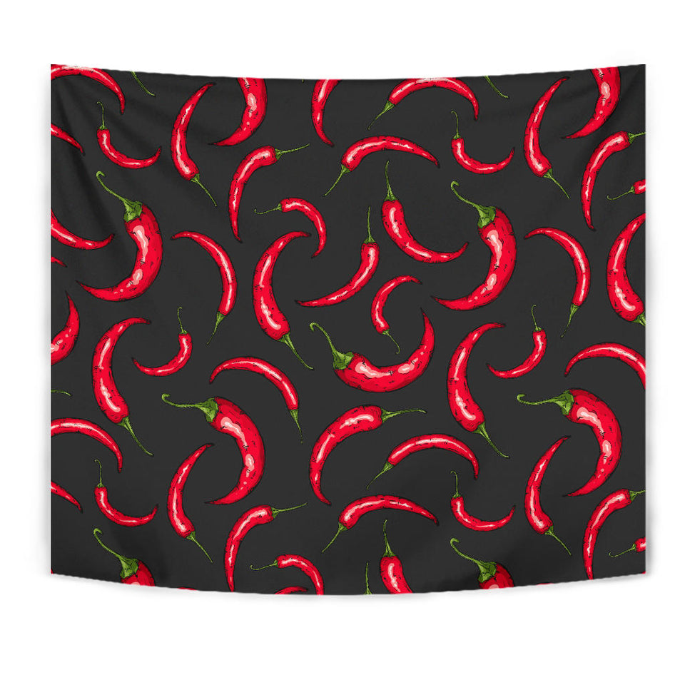 Chili Peppers Pattern Black Background Wall Tapestry