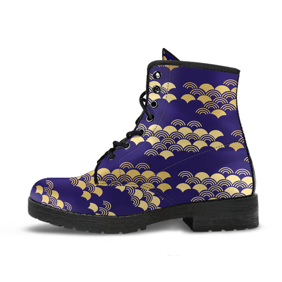 Beautiful Japanese Fan Pattern Leather Boots