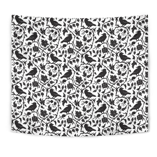 Crow Dark Floral Pattern Wall Tapestry