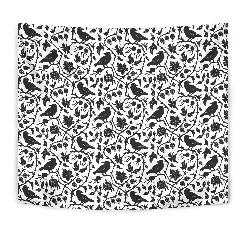 Crow Dark Floral Pattern Wall Tapestry