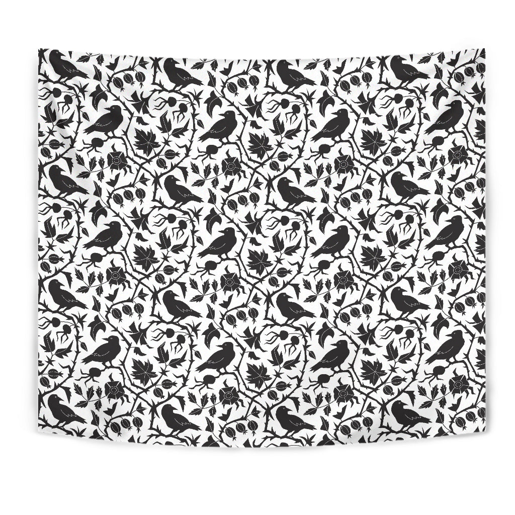 Crow Dark Floral Pattern Wall Tapestry