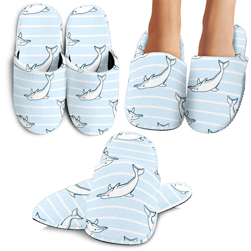 Dolphin Blue Striped Background Slippers