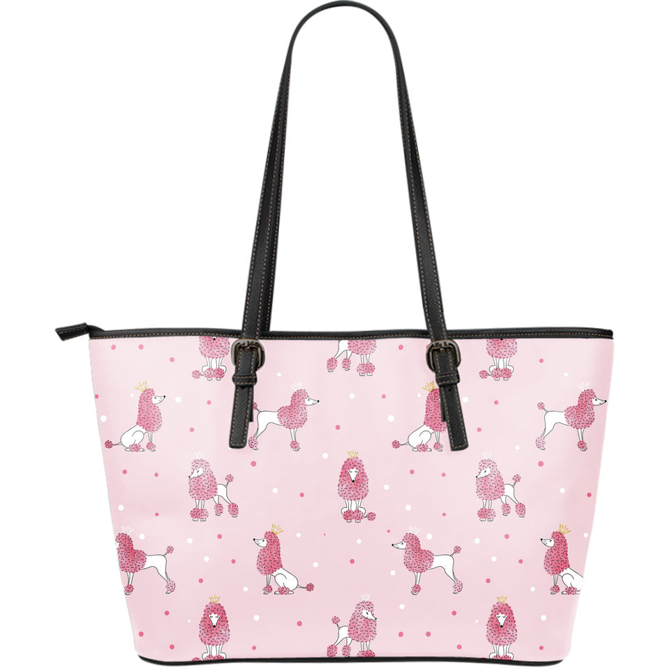 Poodle Dog Pink Color Theme Large Leather Tote Bag