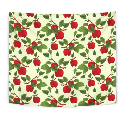 Red Apples Leaves Pattern Wall Tapestry