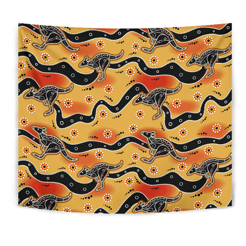Kangaroo Australian Aboriginal Art Pattern Wall Tapestry