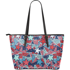 Hand Drawn Colorful Starfish Large Leather Tote Bag
