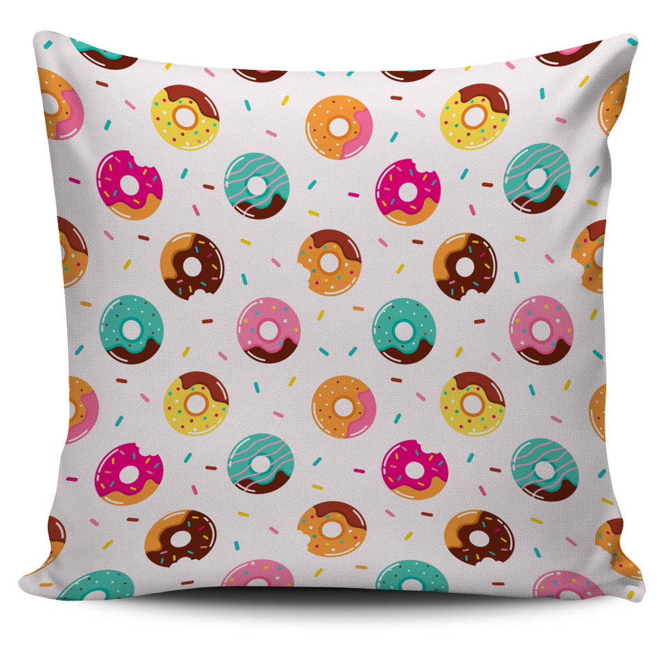 Donut Pattern Glaze Pink Background Pillow Cover