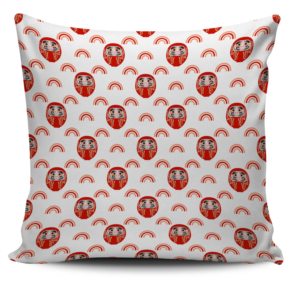 Daruma Japanese Wooden Doll Design Pattern Pillow Cover