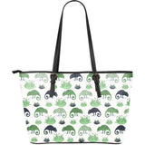 Chameleon Lizard Succulent Plant Pattern Large Leather Tote Bag