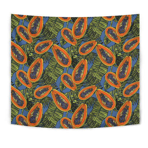 Colorful Papaya Tropical Leaves Wall Tapestry