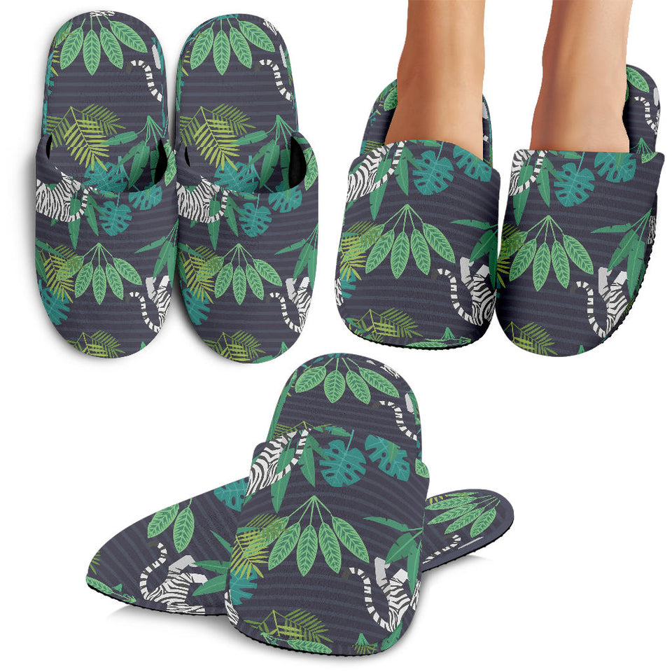 White Bengal Tigers Tropical Plant Slippers